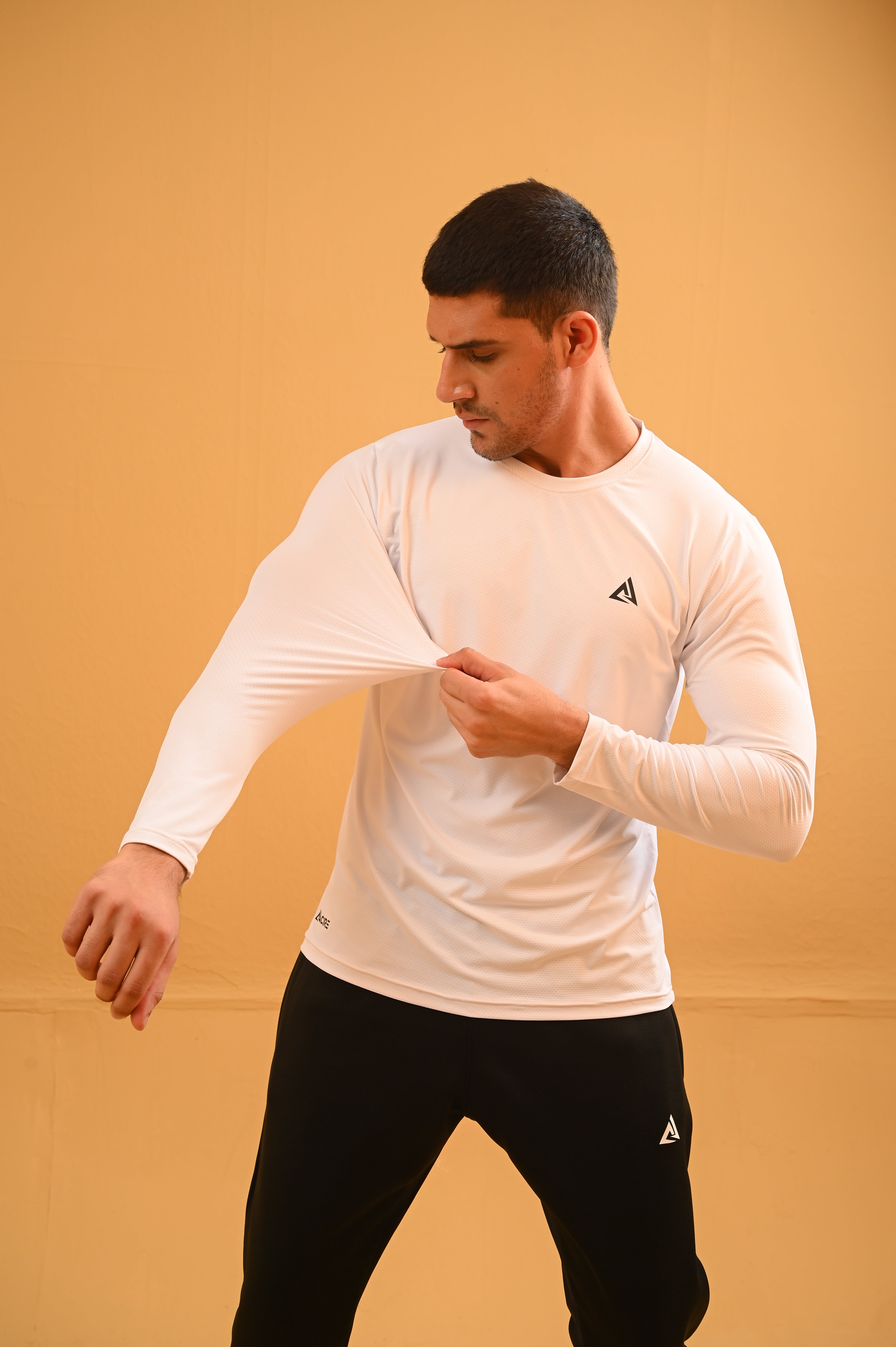 MENS FULL SLEEVES BALL-MESH T-SHIRT WHITE DRI-FIT